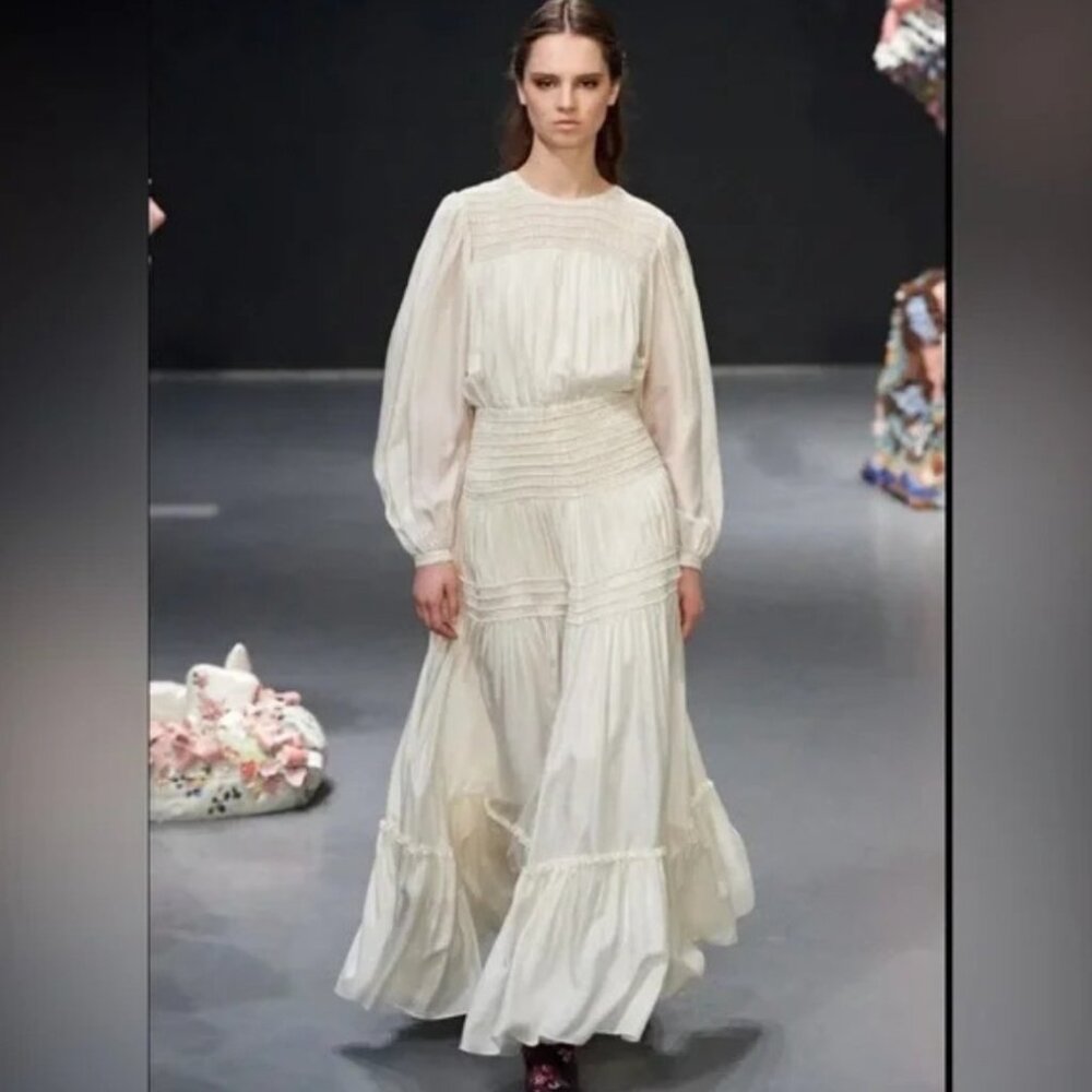 Tory Burch Cream Long Sleeve Corded Dress